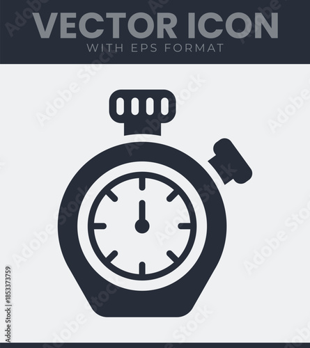Stopwatch icon for measuring time and tracking progress. Classic timer speed, deadlines, precision in various activities. Solid vector symbol illustration
