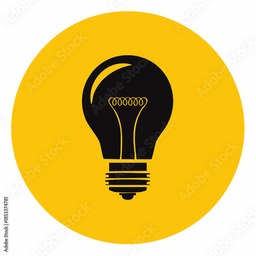 Symbolic black light bulb on a vibrant yellow circle representing innovative ideas and brilliant insights