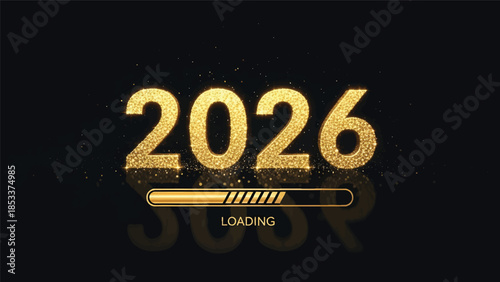 Digital illustration of a gold '2026' loading bar on a black background with a reflective surface