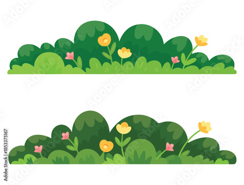 Green bush blossom grass shrubs during flowering and non flowering seasons illustration ideal for botanical decorative garden landscape and natural foliage themed artwork