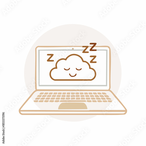 Cute sleeping cloud on a laptop screen, illustration representing rest and relaxation