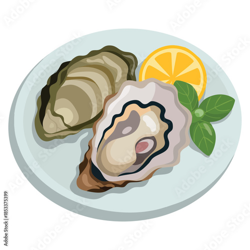Clams and oysters on plate vector illustration isolated perfect for international oyster day seafood menu cartoon culinary and food themed creative designs