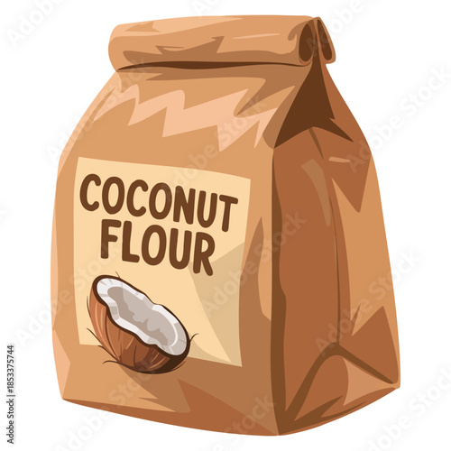 Coconut flour package vector illustration ideal for organic food product design healthy nutrition natural ingredient packaging and eco friendly concept artwork