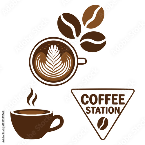 Coffee accessories and coffee elements set in vector style ideal for cafe graphics menu decoration packaging and barista inspired artwork themes