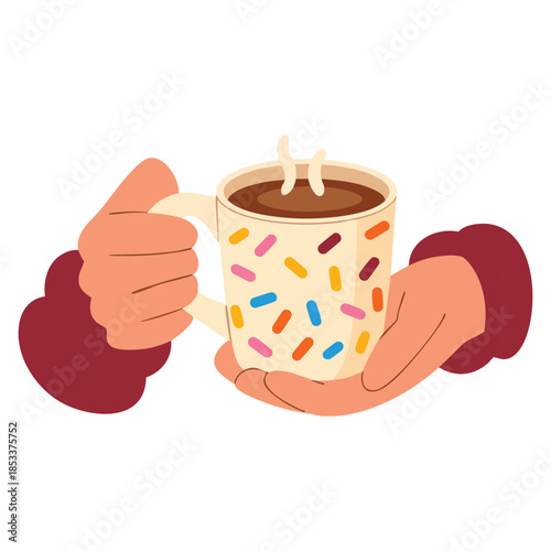 Coffee cup with aromatic drink vector illustration held by hand perfect for beverage cafe menu branding or creative illustration designs in digital format