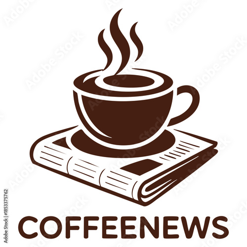 Coffee news vector logo template design using paper symbol suitable for business branding caf media identity and coffee themed publication concept