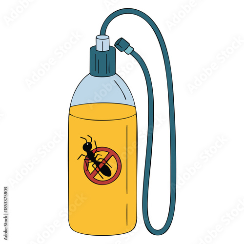 Colorful cartoon vector illustration of yellow pressure sprayer designed for destroying termites and ants suitable for pest control and insect prevention artwork