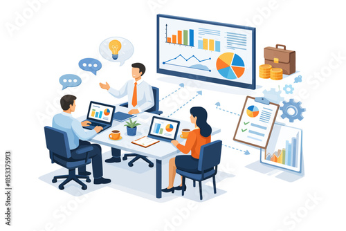 Consejo empresarial con visualización de datos