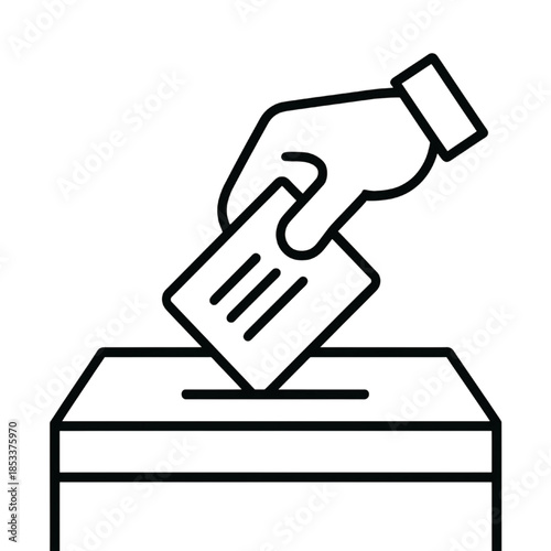 voting ballot box icon with hand putting paper in slot for elections 