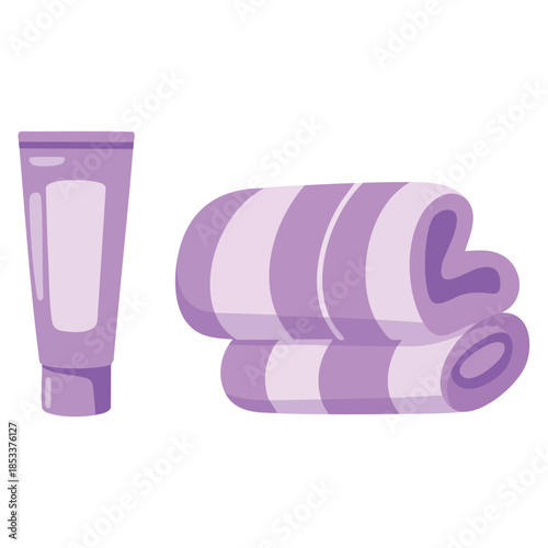 Cosmetic and towel bathroom set icon vector illustration perfect for beauty, skincare, and body care routine themed creative artwork