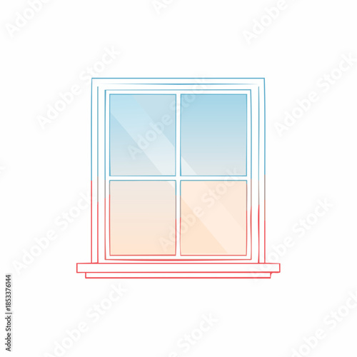 Stylized window illustration featuring a smooth gradient from blue to orange, with clear panes and a simple sill, embodying light and modern design aesthetics