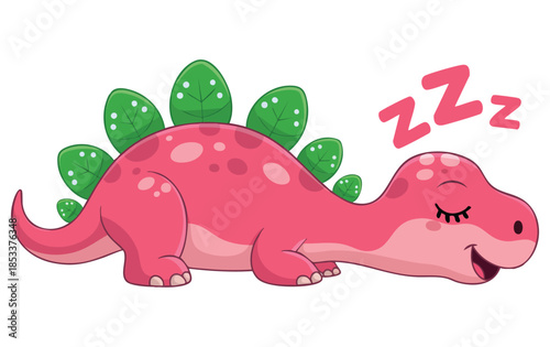Cute baby dinosaur cartoon character sleeping raster illustration flat design isolated on white background perfect for adorable animal nap themed artwork and children decoration