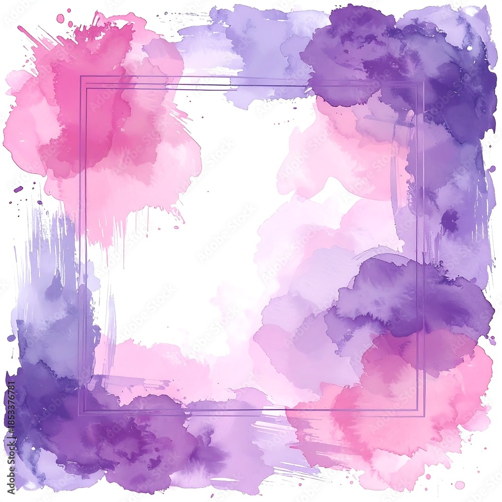 Obraz premium Watercolor splash frame, soft pinks and purples