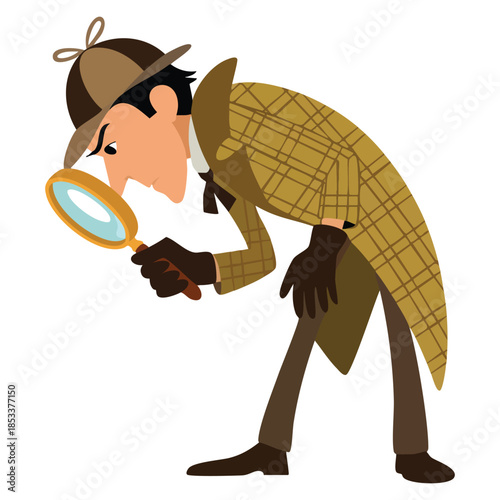 Detective Sherlock Holmes character vector illustration with magnifying glass perfect for mystery crime investigation story or detective themed creative design