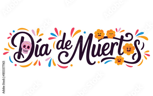 Dia de muertos day of the dead spanish text lettering vector illustration perfect for mexican tradition celebration cultural artwork and holiday decorative themes