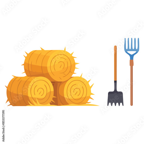 Dry hay rolled and pressed vector set illustration ideal for crop harvesting garden tools and farming agricultural rural design concepts