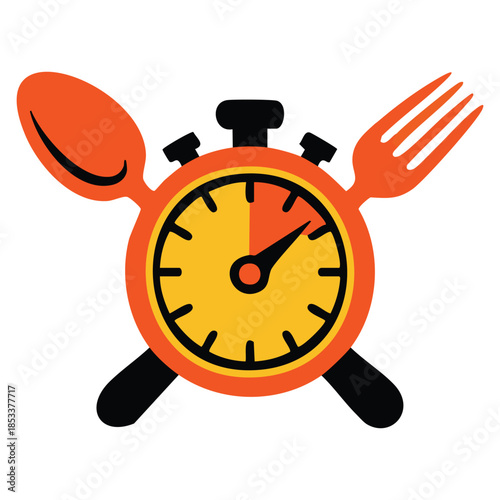 Eat time vector logo template with clock spoon and fork symbol suitable for home restaurant cooking and healthy food themes perfect for creative branding and culinary identity