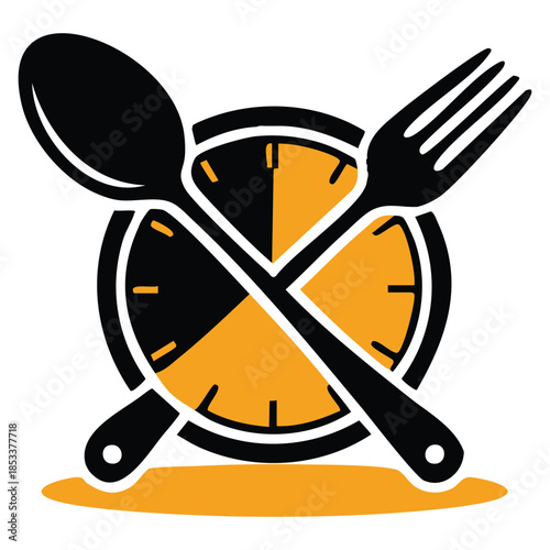 Eat time vector logo template using clock spoon and fork symbol suitable for healthy lifestyle cooking restaurant branding and versatile culinary creative design