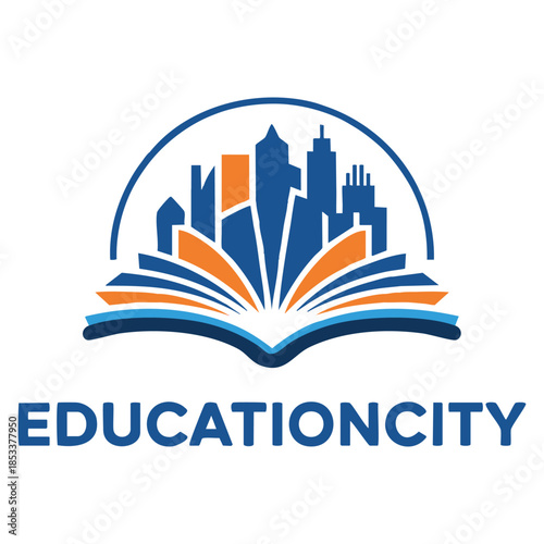 Education city vector logo template using town and book symbol suitable for learning school academy and creative educational urban themed branding identity