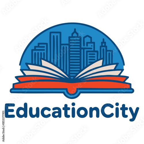 Education city vector logo template with town and book symbol ideal for learning academic branding study programs and urban themed educational identity designs