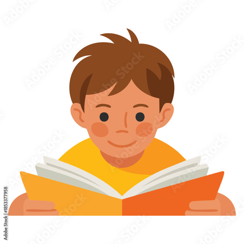 Education concept boy reading education book isolated on white background child character suitable for school learning reading habit and study illustrations
