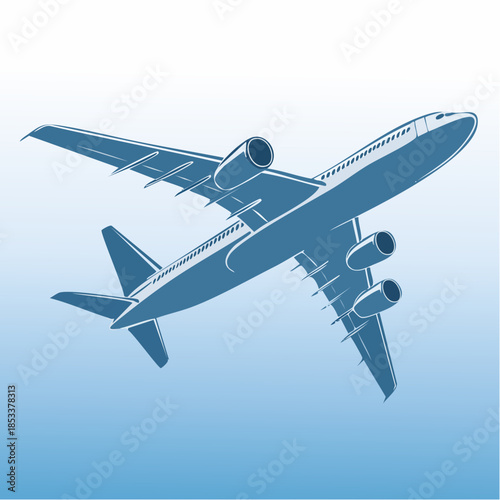 Dynamic illustration of a passenger jet soaring through a clear blue sky, symbolizing global travel, aviation progress, and seamless journeys