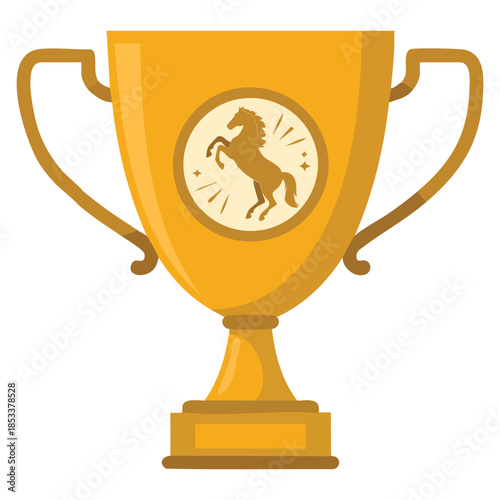 Equestrian sports golden winner cup vector illustration suitable for horse riding competition prize award ceremony or sports achievement themed artwork