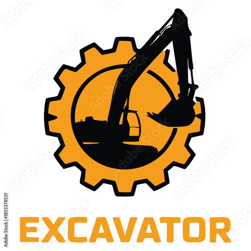 Excavator logo template design suitable for industrial construction equipment business branding machinery product and creative vector identity projects