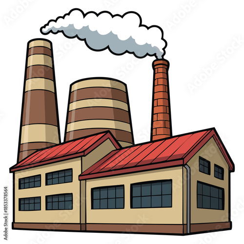 Factory plant building isolated illustration vector suitable for environment pollution industry manufacture icon concept design or industrial themed artwork