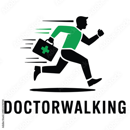 Fast medical doctor vector logo template featuring medicine box foot and cross symbol ideal for clinic pharmacy cure care and hospital service themed branding