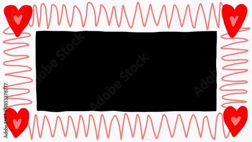 Red white wiggly hand drawn scribble line heart frame decoration on loop