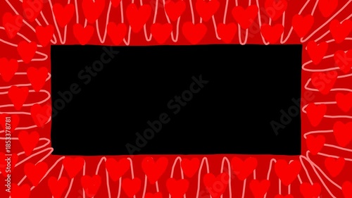 Red wiggly hand drawn scribble line heart frame decoration on loop