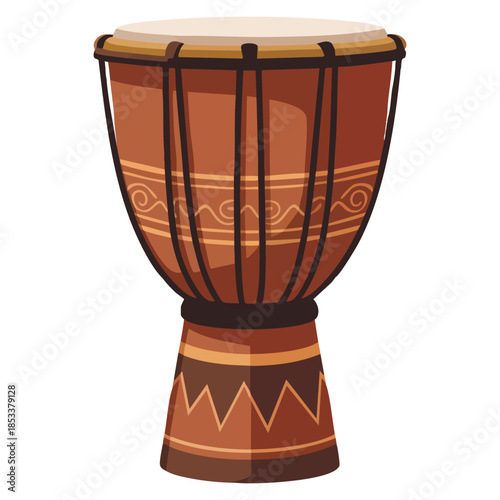 Flat style djembe drum vector illustration isolated on white background suitable for percussion music instruments, education, and cultural themed artwork