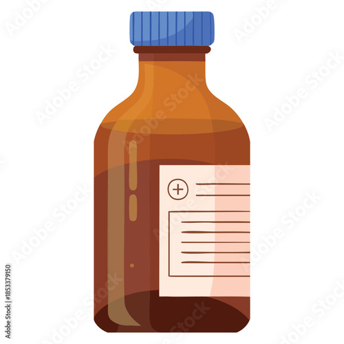 Flat style medicine glass bottle vector illustration perfect for drug store pharmaceutics medical prescription healthcare and pharmacy themed creative artwork