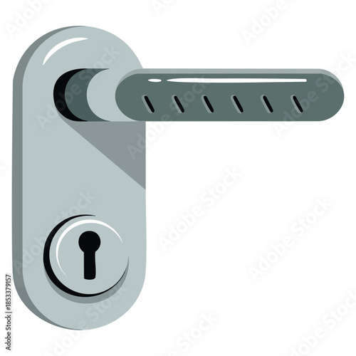Flat style vector illustration of metal door handle and lock ideal for house interior design home renovation architectural and hardware themed artwork