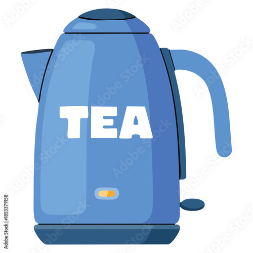 Flat style vector illustration of blue electric kettle household kitchen appliance on white background ideal for modern kitchen home cooking and decor concepts
