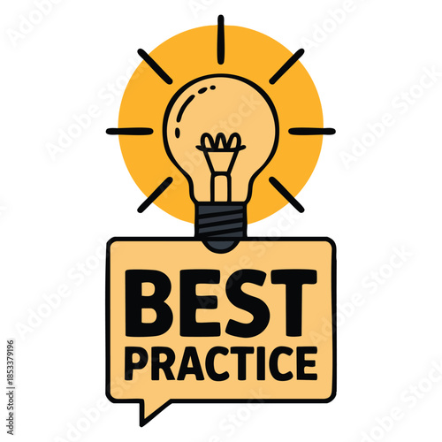 Flat vector illustration best practice badge with bulb icon perfect for business guidance education strategy and professional development creative concepts