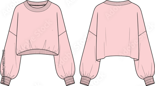 Fashion vector technical drawing illustration of a women's romantic peasant blouse featuring a gathered neck with tie closure and voluminous raglan balloon sleeves.