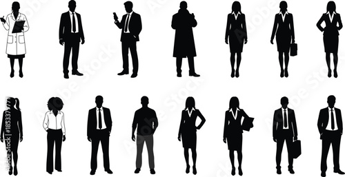 Business professional silhouettes set, representing diverse corporate employees leaders managers teamwork career office success isolated on white background vector illustration