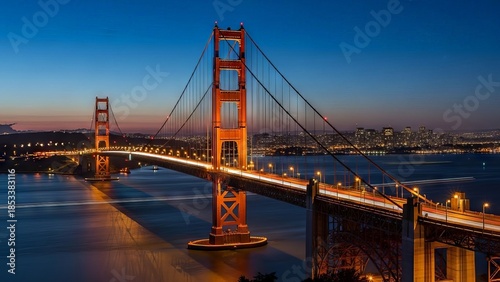 Iconic Golden Gate Bridge Illuminated at Night in San Francisco