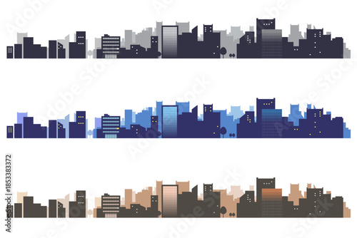 シンプルな街並みのシルエットのイラストセット　背景イラスト　都市景観