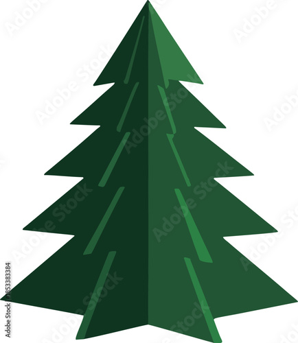 Simple green Christmas tree icon in a modern geometric or papercraft style. Vector illustration for the holiday season, isolated on a white background.
