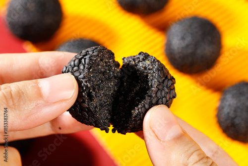 Black Sesame Seed Balls Snack - Handmade Asian Treat