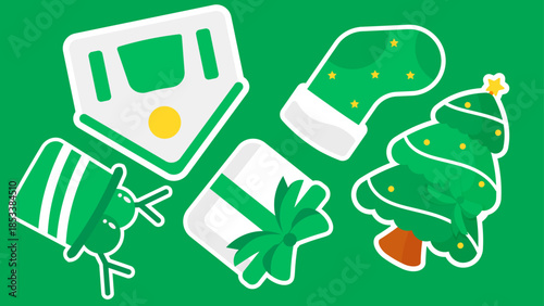 Features a christmas tree presents and stocking on green 4K pattern video