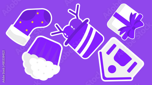 This purple background features a stocking dessert ornament present and digital display 4K pattern video