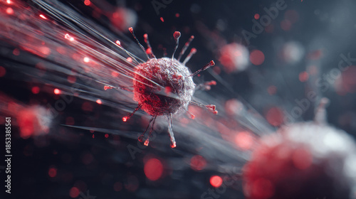 Abstract 3D Render of a virus particle, showcasing intricate details and microscopic view of a pathogen