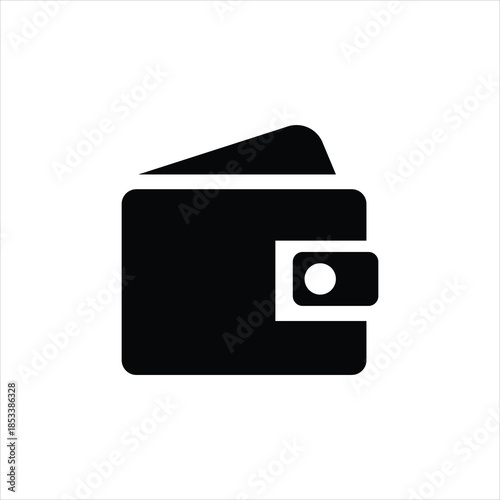 Simple black and white illustration depicting a closed wallet with a card partially visible financial icon