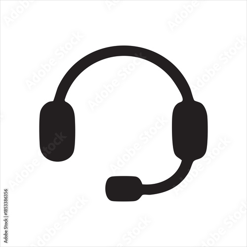 A simple black and white icon depicting a headset with a microphone commonly used for communication
