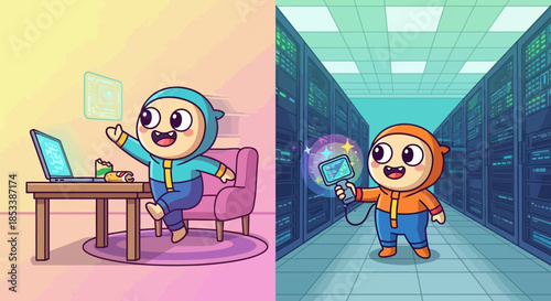 Cartoon Characters Working in Modern Office.