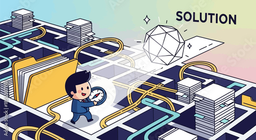 Cartoon Man Holding Puzzle Piece Solution.